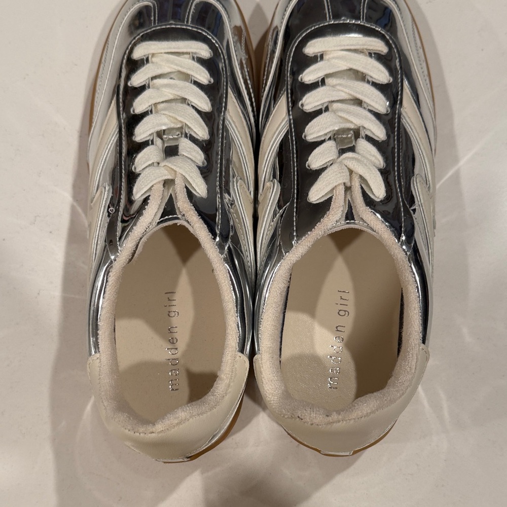 Madden Girl Silver Metallic Lace-Up Athletic Sneakers - Picture 2 of 8
